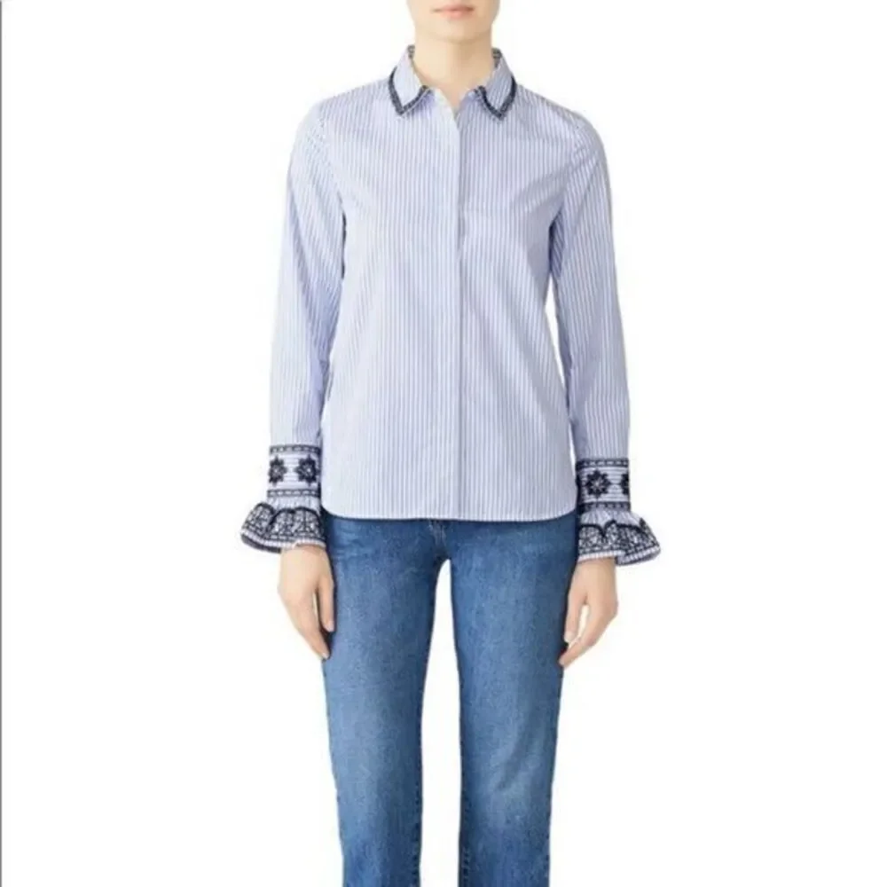 TORY BURCH Ladies Detailed Sleeve Striped Paige Button-down Shirt